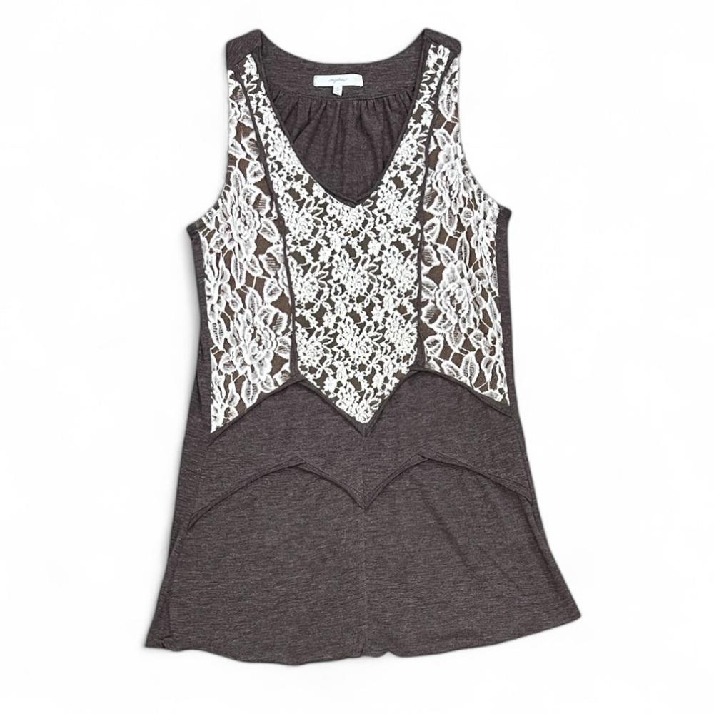 Mystree Brown Sleeveless Top with Ivory Lace Size Small - Picture 15 of 16